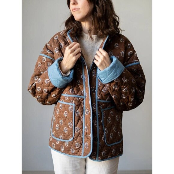 In Loom Jackets & Blazers - NWT In Loom Mocha Martha Floral Quilted Barn Puffer Jacket Womens Size Large